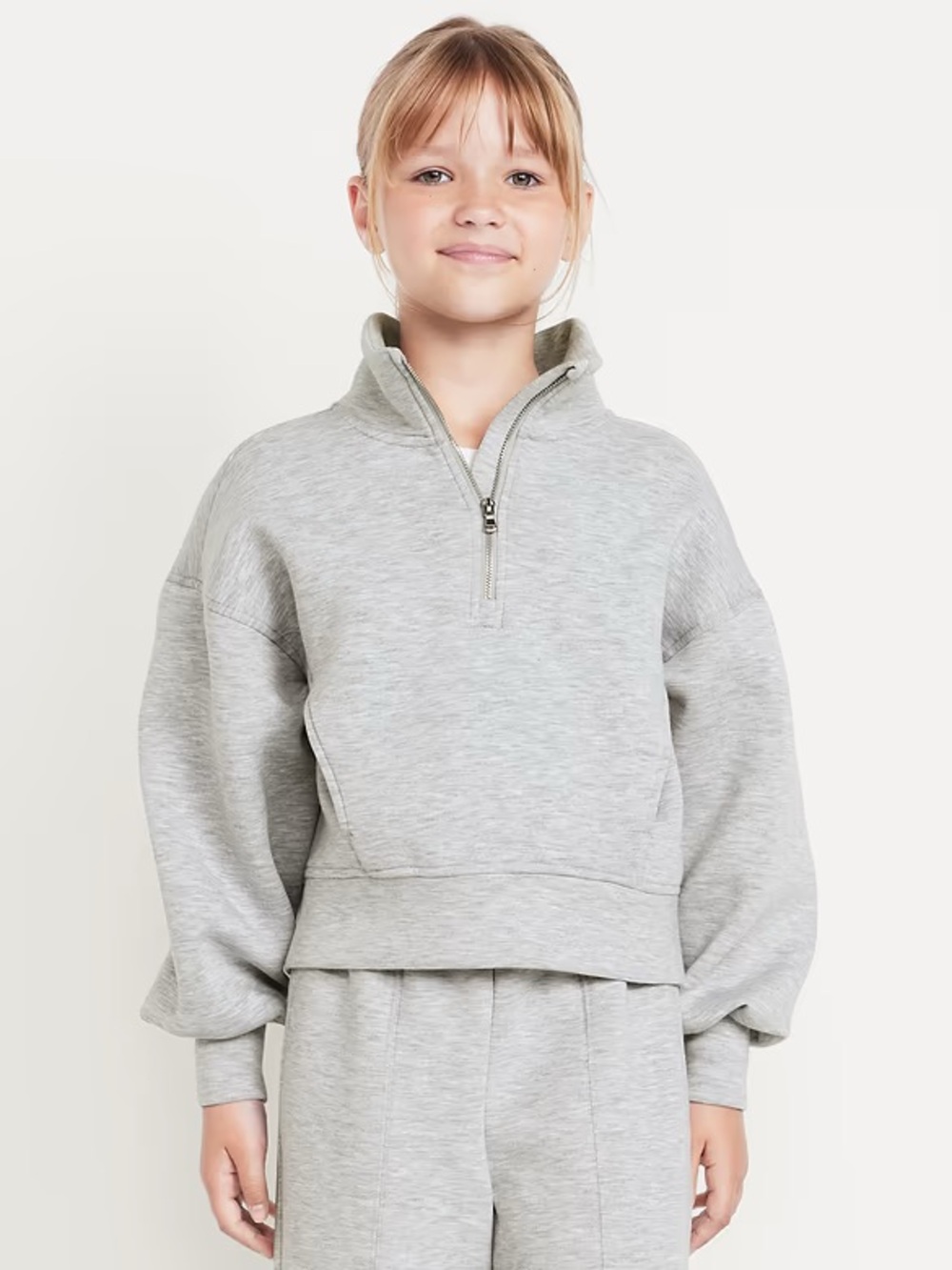 Old Navy Girls' Heather Gray Half-Zip Pullover Hoodie